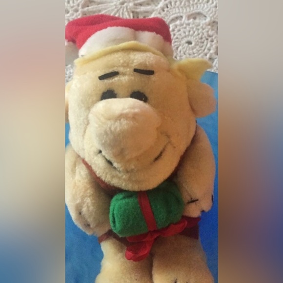 Barney Rubble Small Stuffed Figure 1989 Nanco Hanna Barbera Wearing Santa Hat - Picture 2 of 3